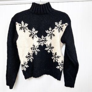 Jennifer Reed Black & Cream Knit Snowflake Mock Neck Sweater Women’s Size Medium